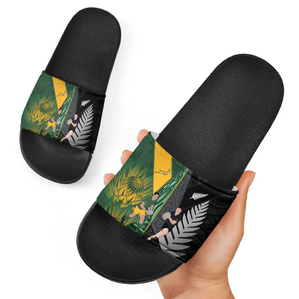 New Zealand and South Africa Rugby Slide Sandals Ultimate Rivalry All Black Springboks