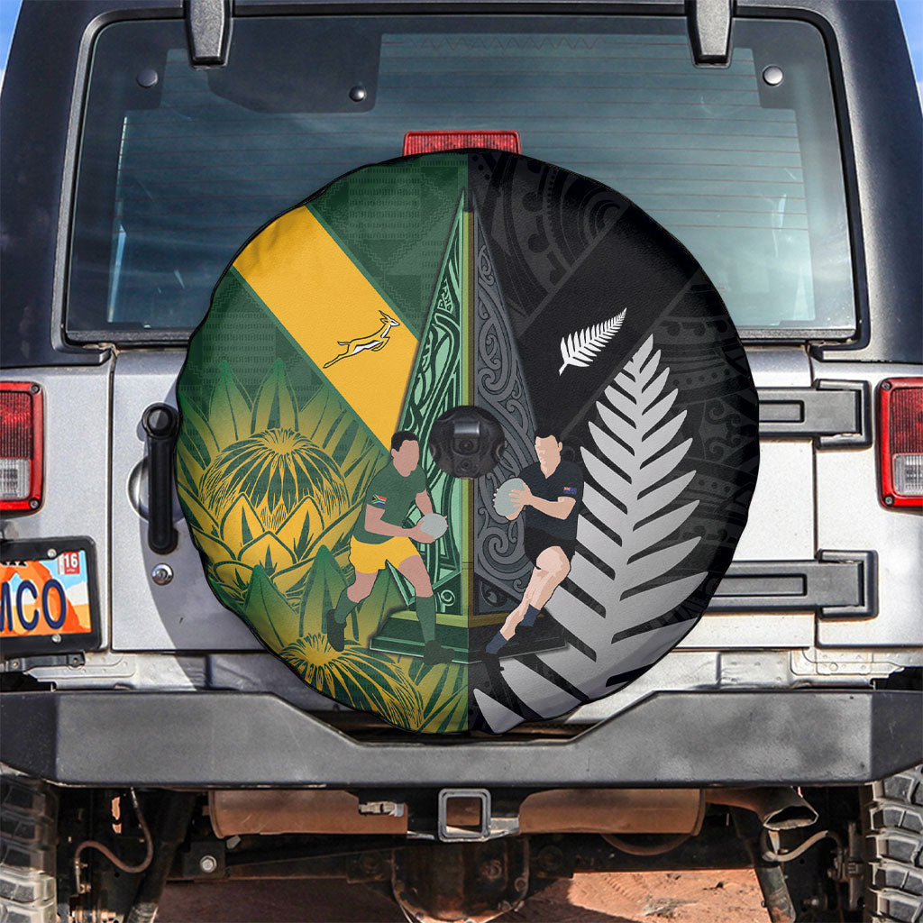 New Zealand and South Africa Rugby Spare Tire Cover Ultimate Rivalry All Black Springboks