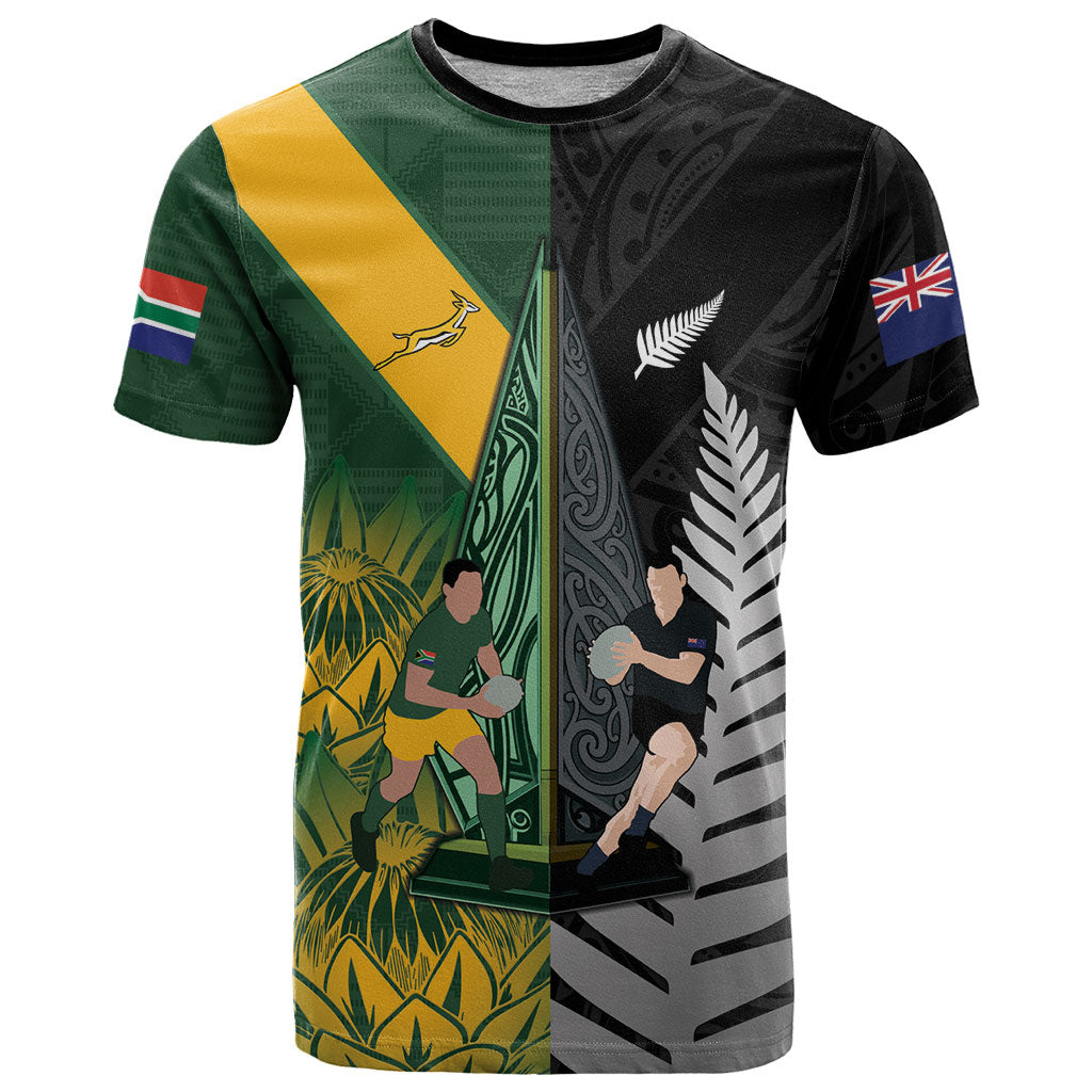 New Zealand and South Africa Rugby Custom T Shirt Ultimate Rivalry All Black Springboks