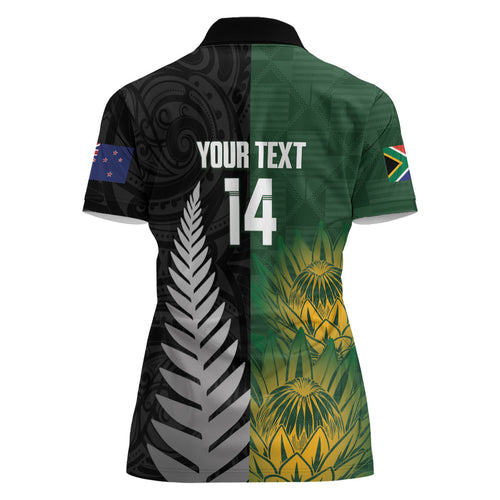 New Zealand and South Africa Rugby Custom Women Polo Shirt Ultimate Rivalry All Black Springboks
