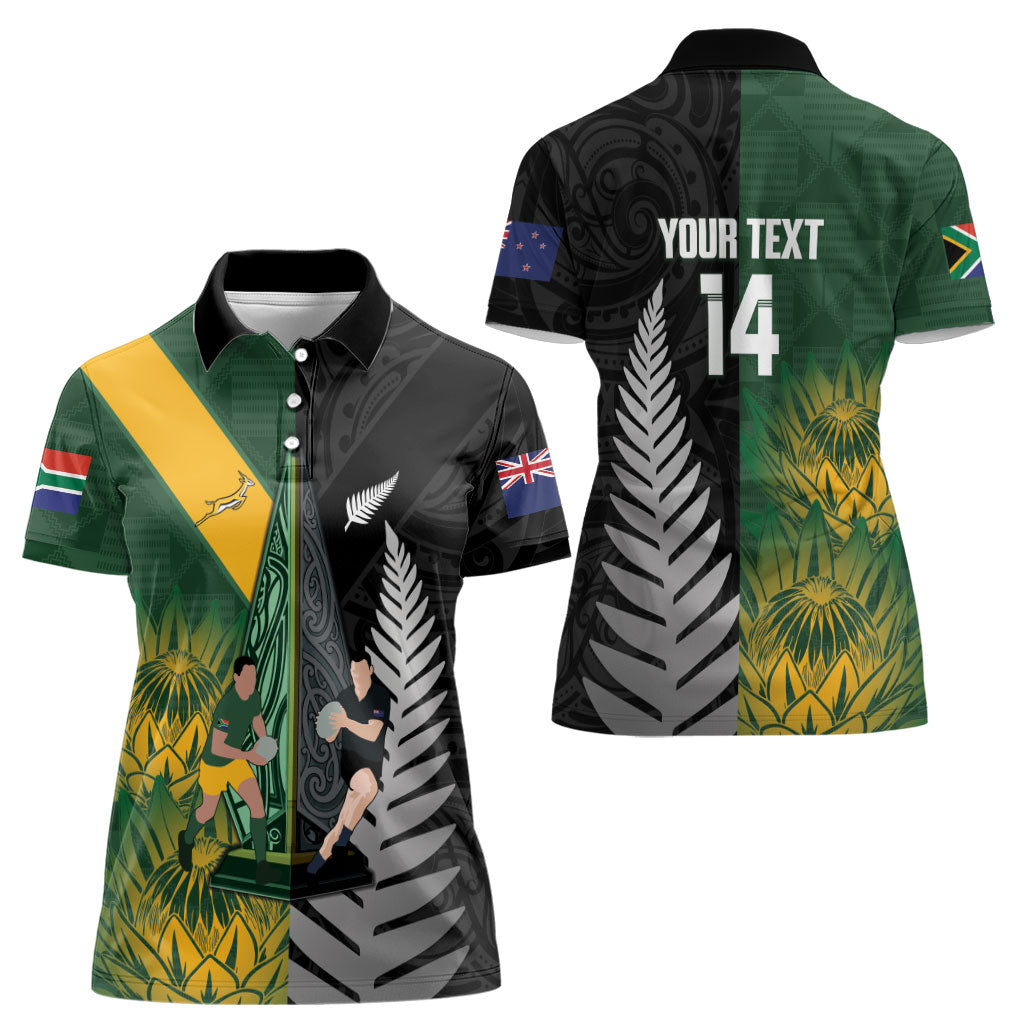 New Zealand and South Africa Rugby Custom Women Polo Shirt Ultimate Rivalry All Black Springboks