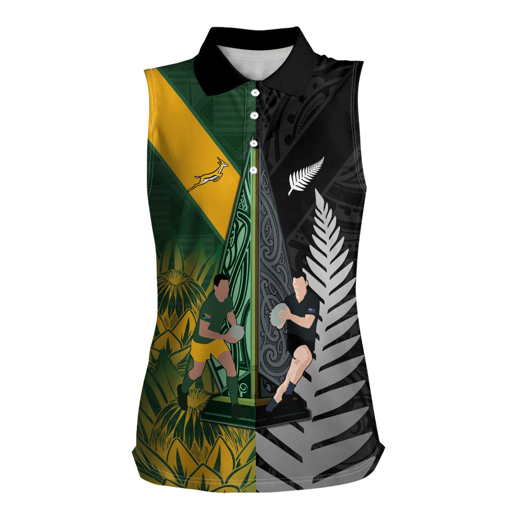 New Zealand and South Africa Rugby Custom Women Sleeveless Polo Shirt Ultimate Rivalry All Black Springboks