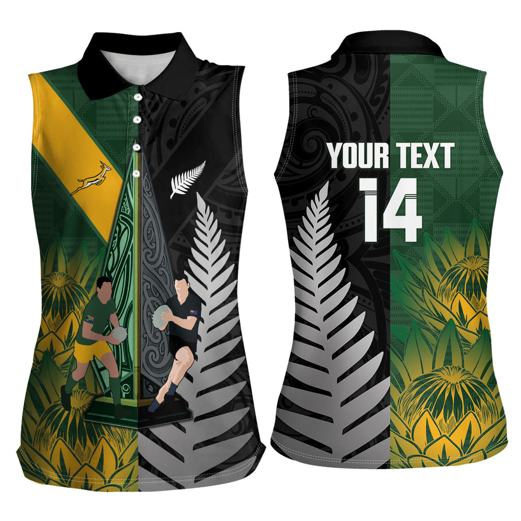 New Zealand and South Africa Rugby Custom Women Sleeveless Polo Shirt Ultimate Rivalry All Black Springboks