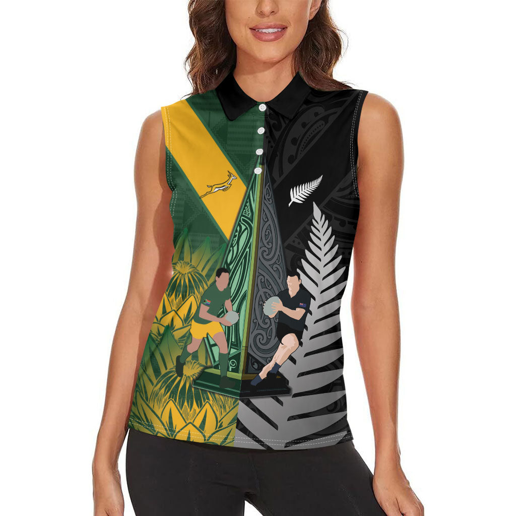 New Zealand and South Africa Rugby Custom Women Sleeveless Polo Shirt Ultimate Rivalry All Black Springboks