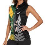 New Zealand and South Africa Rugby Custom Women Sleeveless Polo Shirt Ultimate Rivalry All Black Springboks