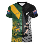 New Zealand and South Africa Rugby Custom Women V-Neck T-Shirt Ultimate Rivalry All Black Springboks