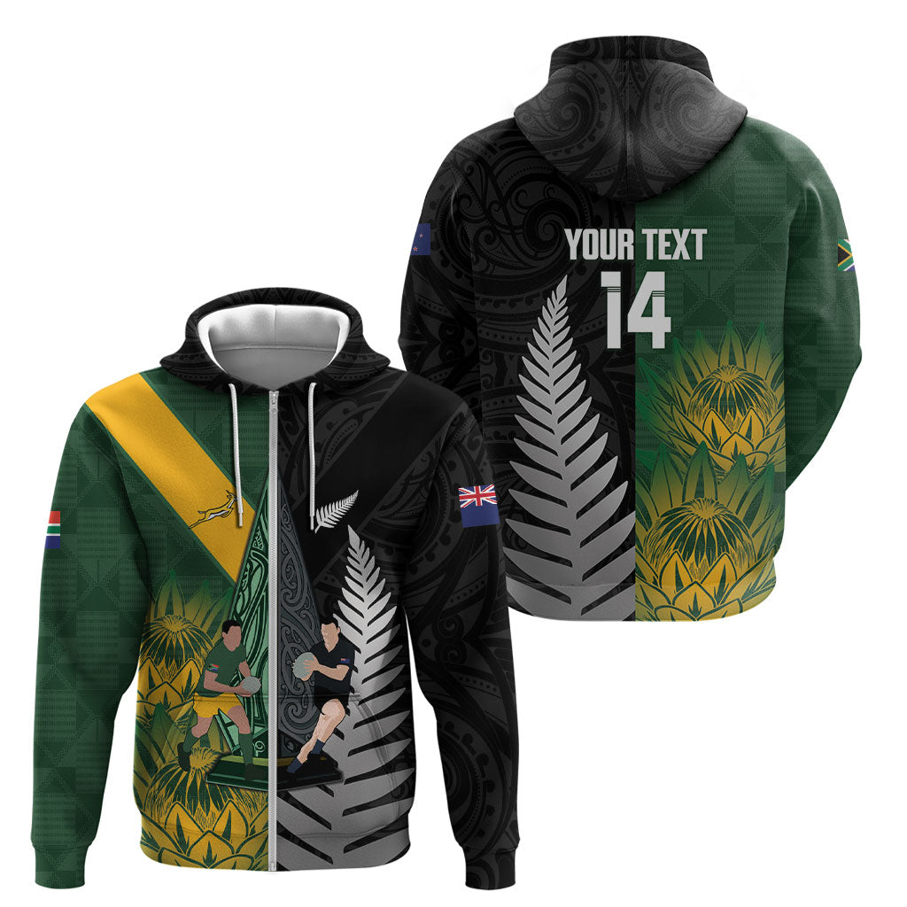 New Zealand and South Africa Rugby Custom Zip Hoodie Ultimate Rivalry All Black Springboks