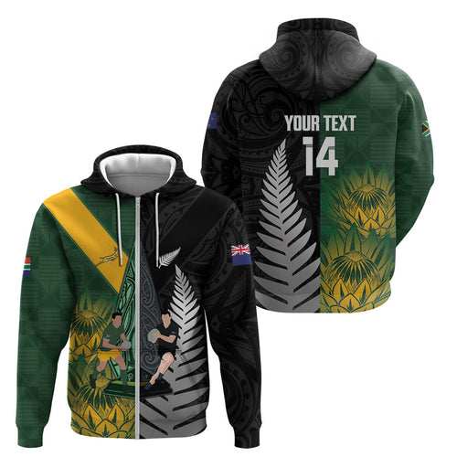 New Zealand and South Africa Rugby Custom Zip Hoodie Ultimate Rivalry All Black Springboks