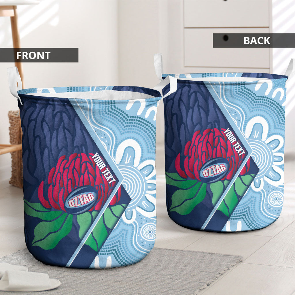 New South Wales Oztag Custom Laundry Basket NSW Waratah Indigenous Art