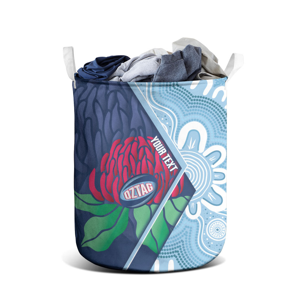 New South Wales Oztag Custom Laundry Basket NSW Waratah Indigenous Art