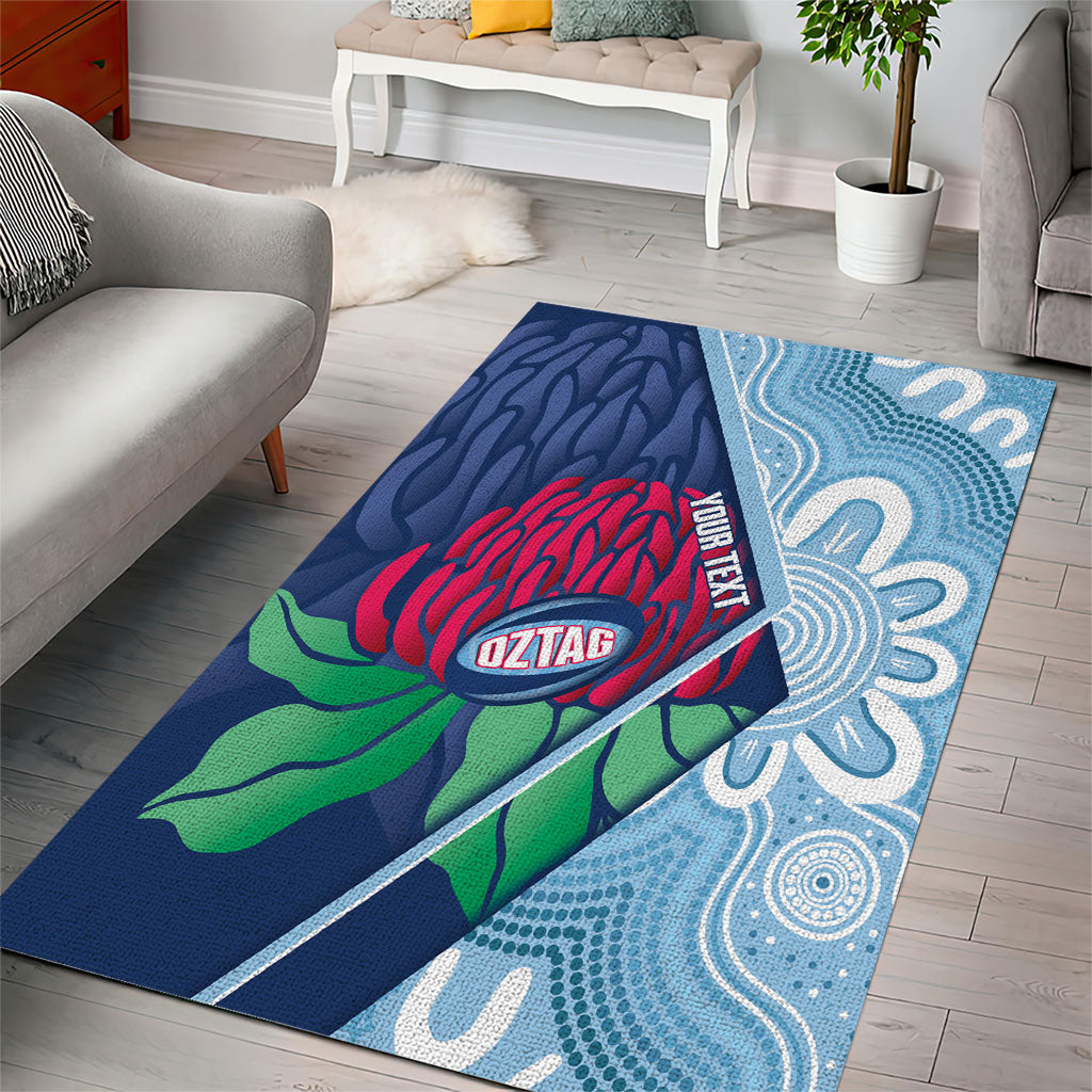 New South Wales Oztag Custom Area Rug NSW Waratah Indigenous Art