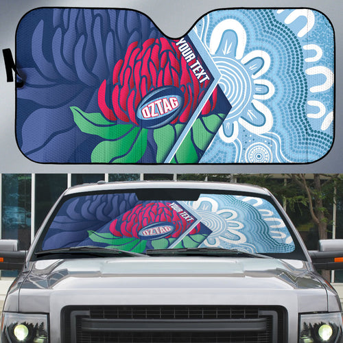 New South Wales Oztag Custom Auto Sun Shade NSW Waratah Indigenous Art