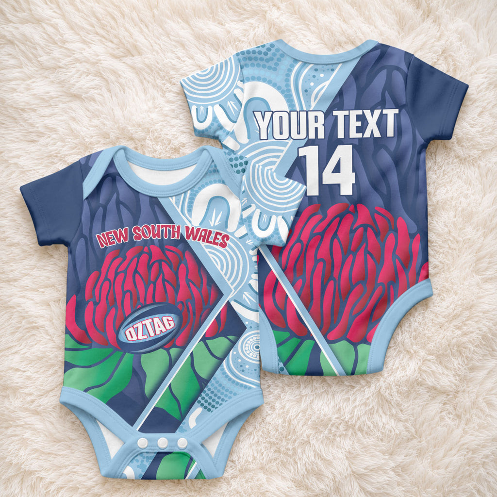 New South Wales Oztag Custom Baby Onesie NSW Waratah Indigenous Art