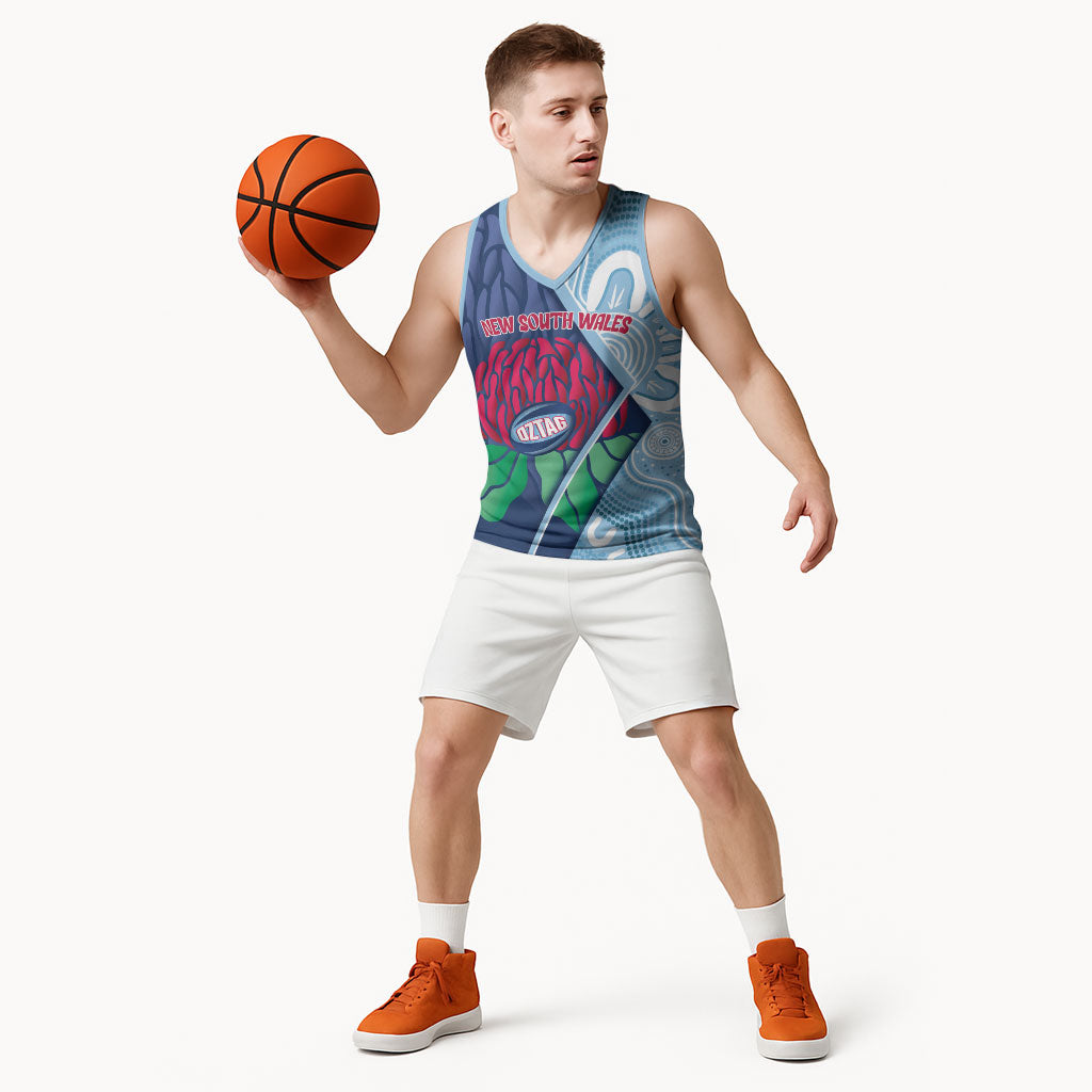New South Wales Oztag Custom Basketball Jersey NSW Waratah Indigenous Art