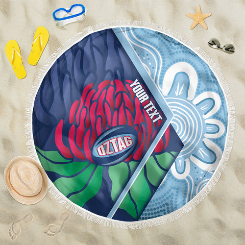 New South Wales Oztag Custom Beach Blanket NSW Waratah Indigenous Art
