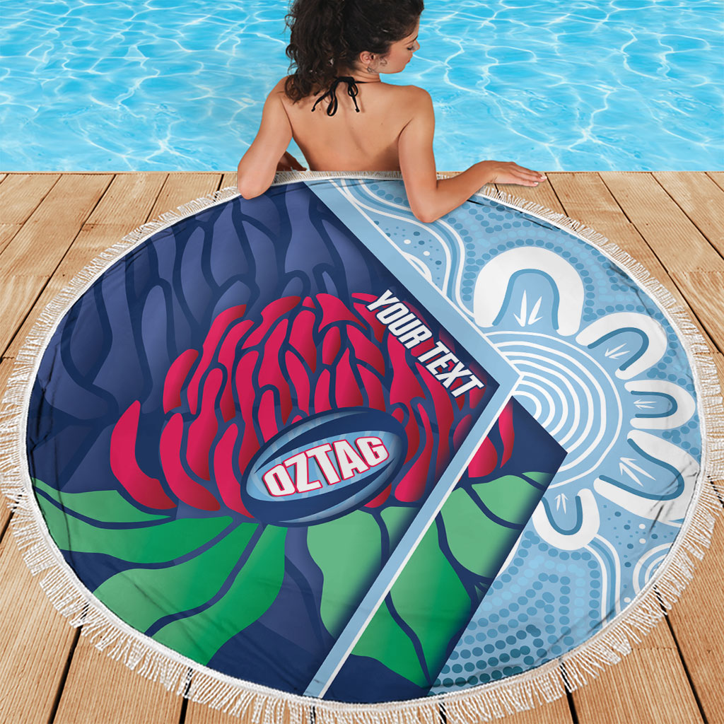 New South Wales Oztag Custom Beach Blanket NSW Waratah Indigenous Art