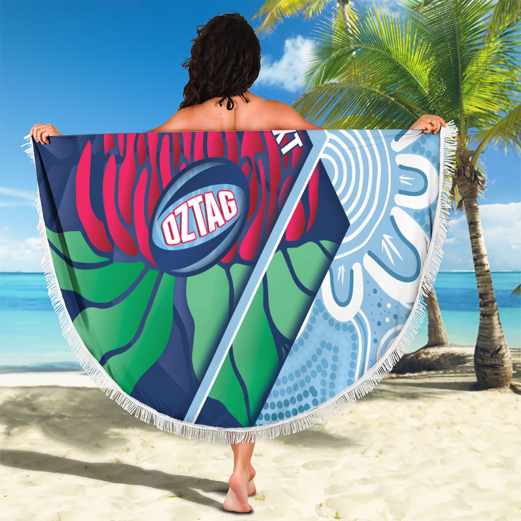New South Wales Oztag Custom Beach Blanket NSW Waratah Indigenous Art