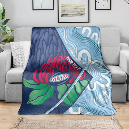 New South Wales Oztag Custom Blanket NSW Waratah Indigenous Art