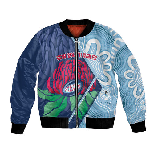 New South Wales Oztag Custom Bomber Jacket NSW Waratah Indigenous Art