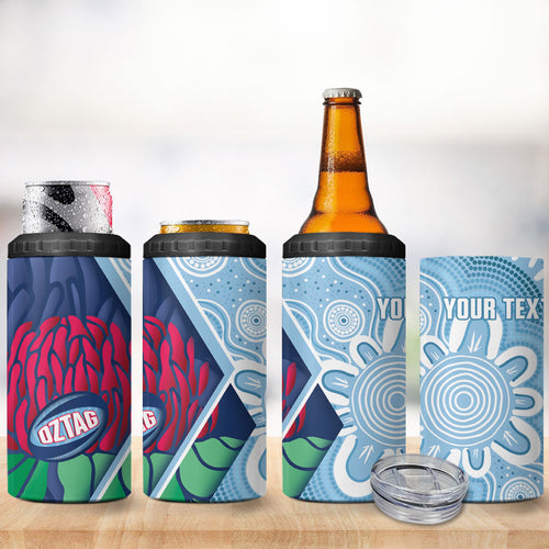 New South Wales Oztag Custom 4 in 1 Can Cooler Tumbler NSW Waratah Indigenous Art