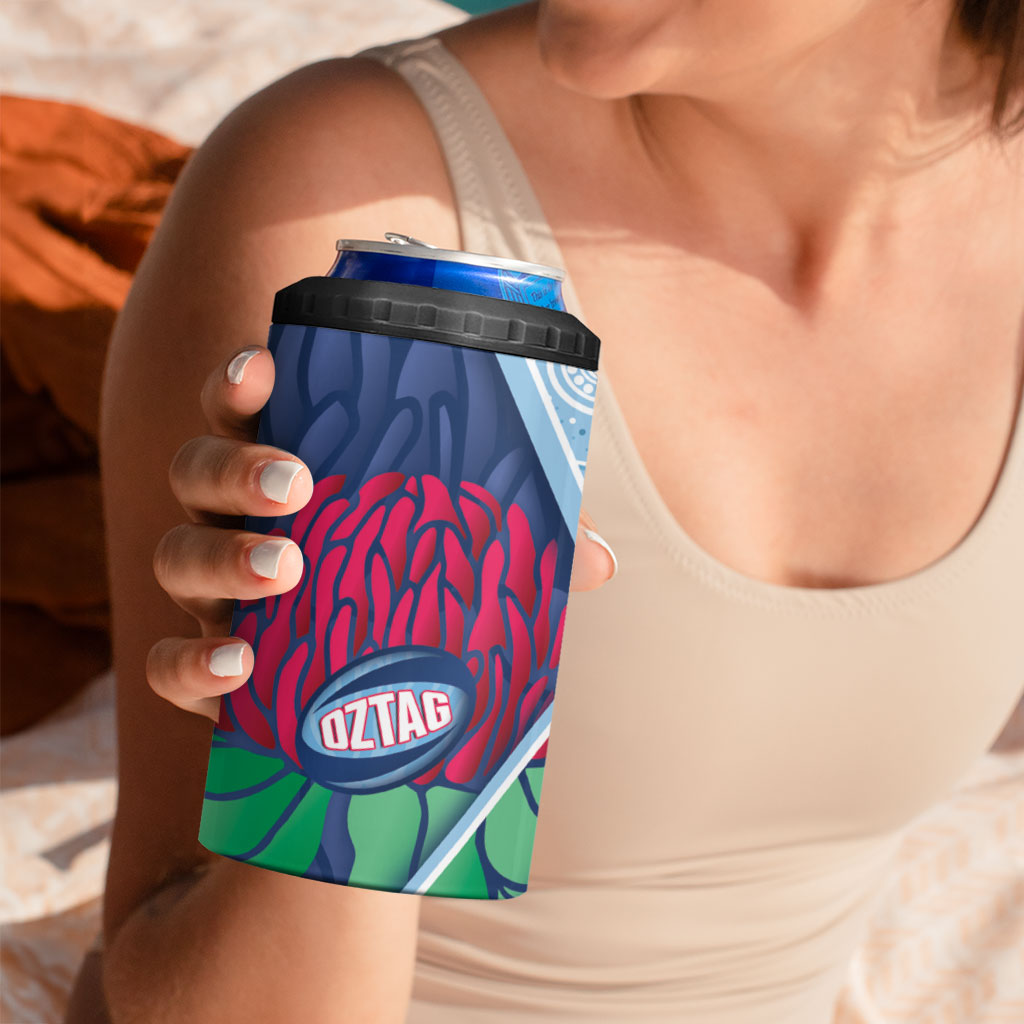 New South Wales Oztag Custom 4 in 1 Can Cooler Tumbler NSW Waratah Indigenous Art