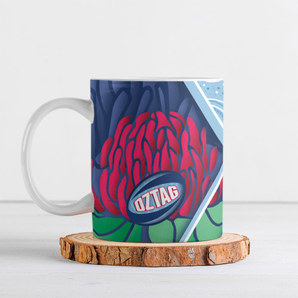 New South Wales Oztag Custom Ceramic Mug NSW Waratah Indigenous Art