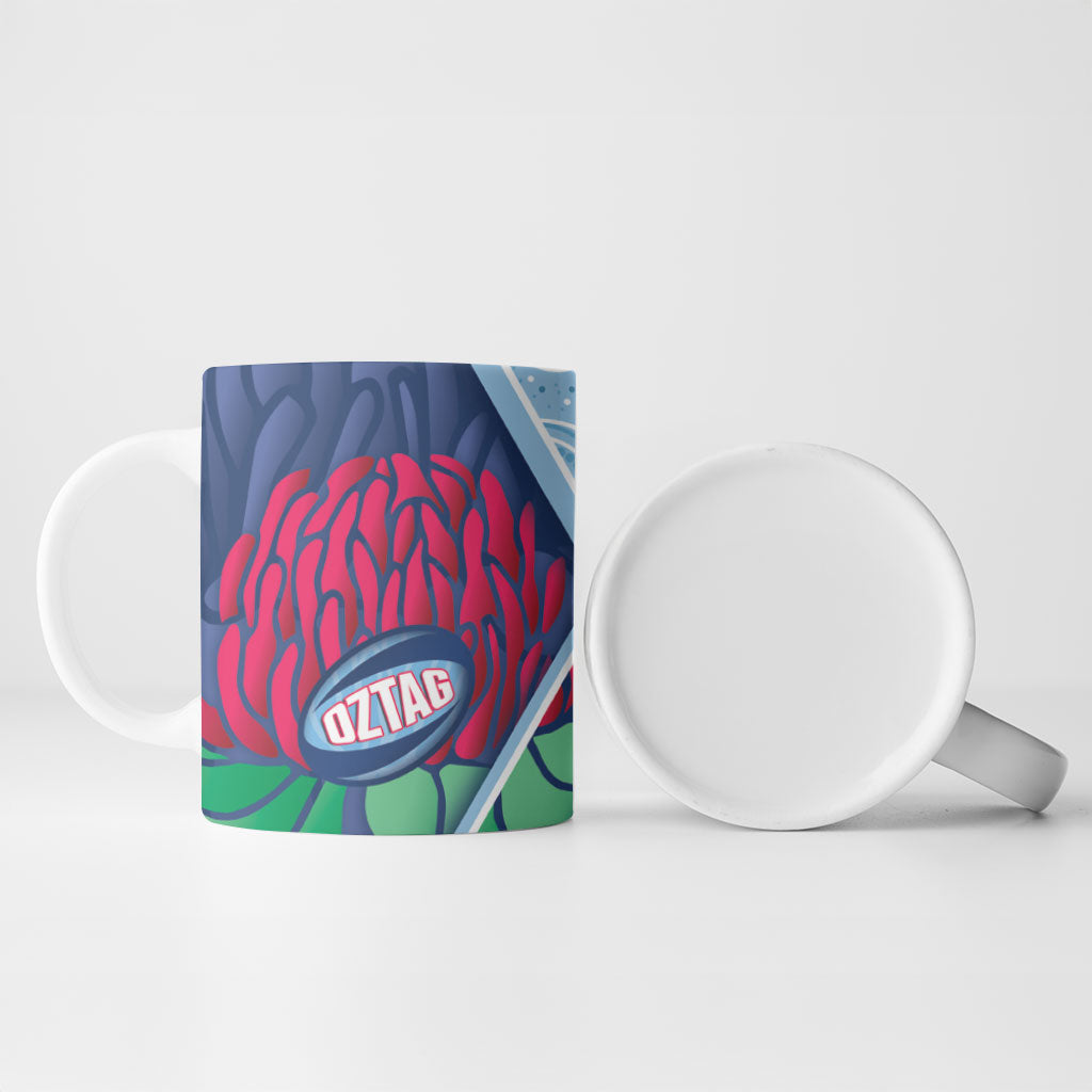 New South Wales Oztag Custom Ceramic Mug NSW Waratah Indigenous Art