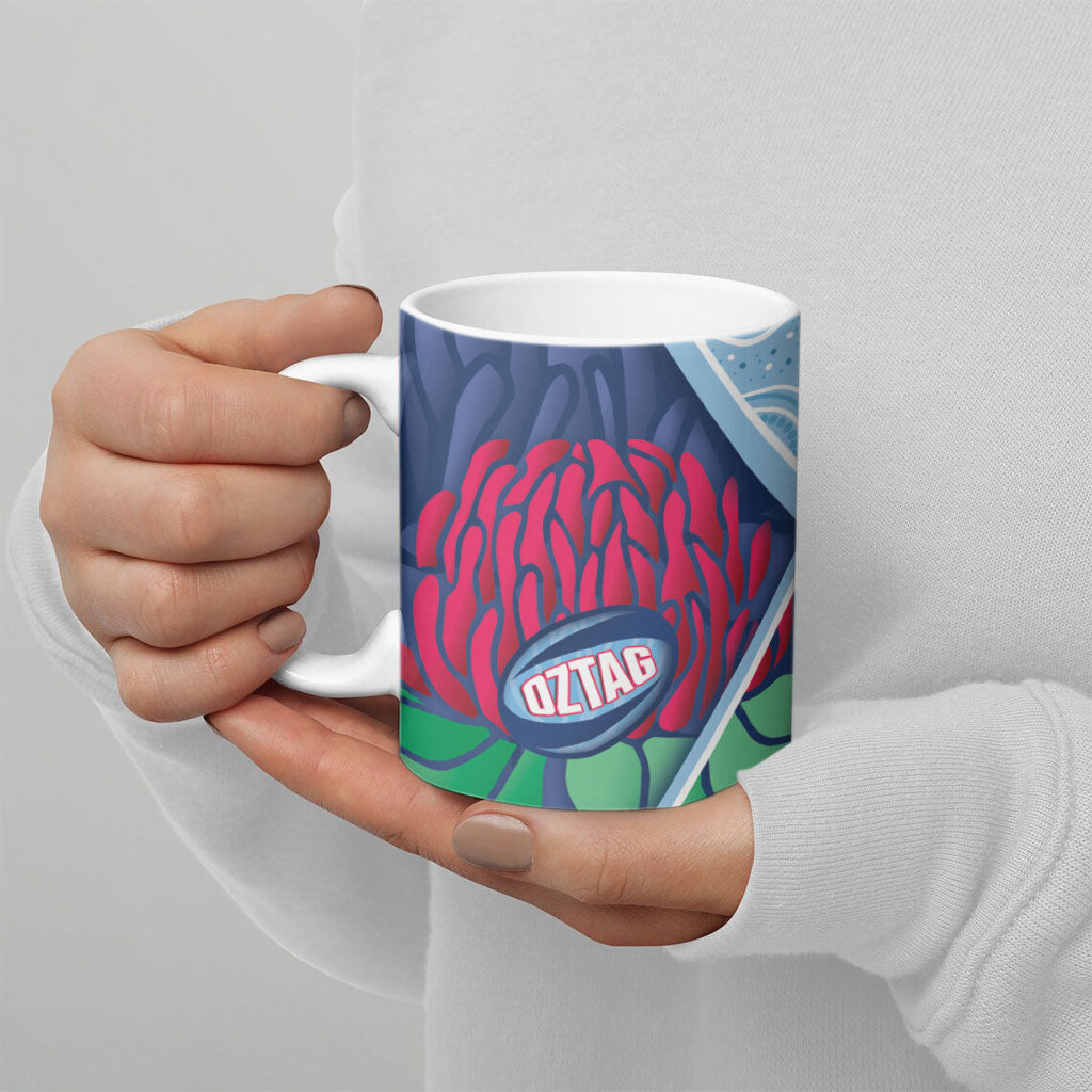 New South Wales Oztag Custom Ceramic Mug NSW Waratah Indigenous Art
