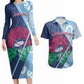 New South Wales Oztag Custom Couples Matching Long Sleeve Bodycon Dress and Hawaiian Shirt NSW Waratah Indigenous Art