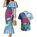 New South Wales Oztag Custom Couples Matching Mermaid Dress and Hawaiian Shirt NSW Waratah Indigenous Art