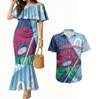 New South Wales Oztag Custom Couples Matching Mermaid Dress and Hawaiian Shirt NSW Waratah Indigenous Art