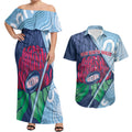 New South Wales Oztag Custom Couples Matching Off Shoulder Maxi Dress and Hawaiian Shirt NSW Waratah Indigenous Art