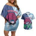 New South Wales Oztag Custom Couples Matching Off Shoulder Short Dress and Hawaiian Shirt NSW Waratah Indigenous Art