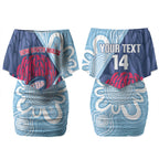 New South Wales Oztag Custom Couples Matching Off Shoulder Short Dress and Long Sleeve Button Shirt NSW Waratah Indigenous Art