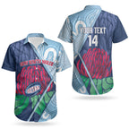New South Wales Oztag Custom Couples Matching Off The Shoulder Long Sleeve Dress and Hawaiian Shirt NSW Waratah Indigenous Art