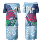 New South Wales Oztag Custom Couples Matching Puletasi and Long Sleeve Button Shirt NSW Waratah Indigenous Art