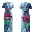 New South Wales Oztag Custom Couples Matching Short Sleeve Bodycon Dress and Hawaiian Shirt NSW Waratah Indigenous Art