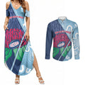 New South Wales Oztag Custom Couples Matching Summer Maxi Dress and Long Sleeve Button Shirt NSW Waratah Indigenous Art