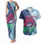 New South Wales Oztag Custom Couples Matching Tank Maxi Dress and Hawaiian Shirt NSW Waratah Indigenous Art