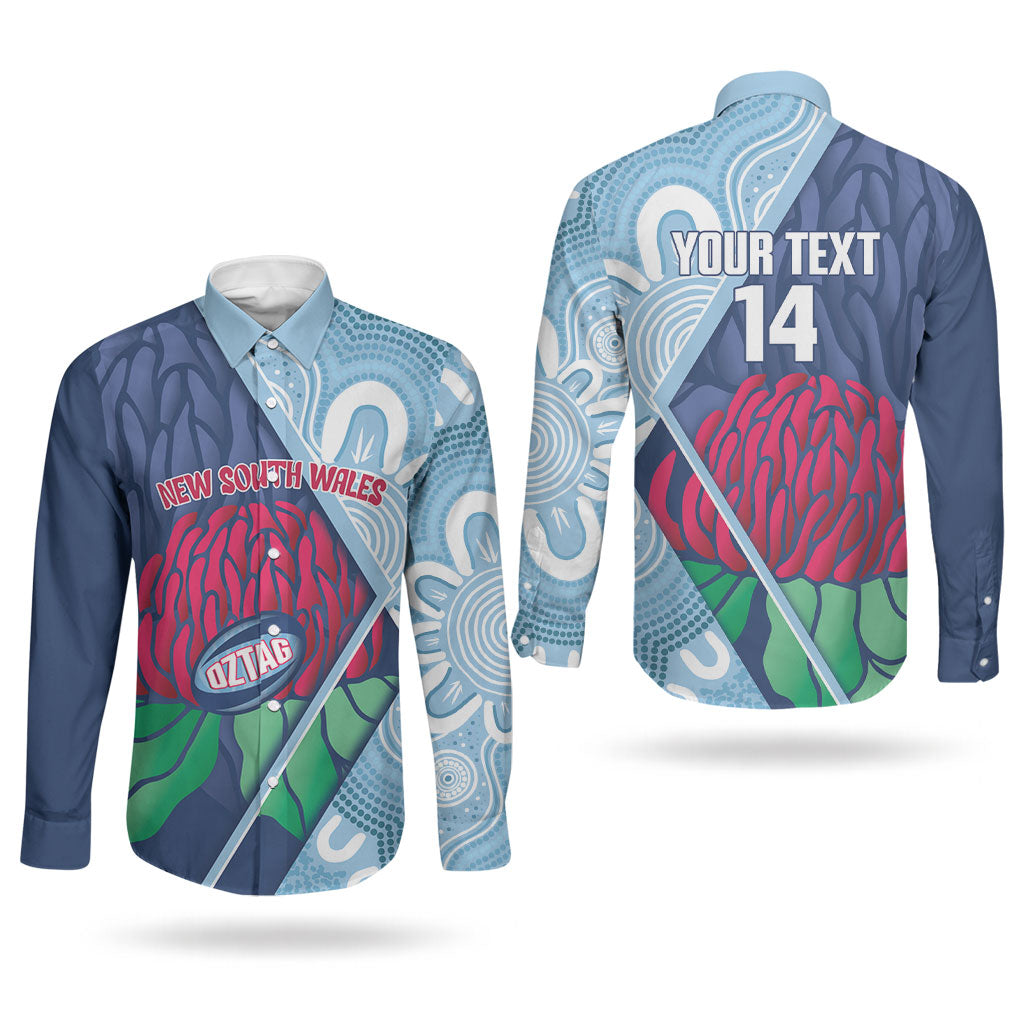 New South Wales Oztag Custom Couples Matching Tank Maxi Dress and Long Sleeve Button Shirt NSW Waratah Indigenous Art
