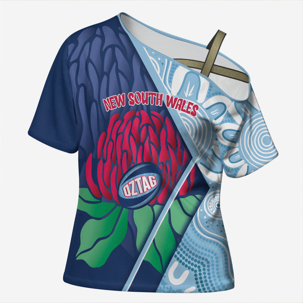 New South Wales Oztag Custom Cross Shoulder Shirt NSW Waratah Indigenous Art