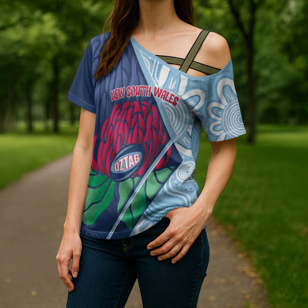 New South Wales Oztag Custom Cross Shoulder Shirt NSW Waratah Indigenous Art