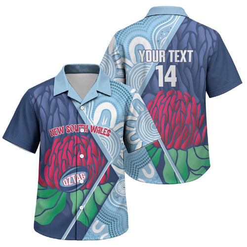 New South Wales Oztag Custom Family Matching Long Sleeve Bodycon Dress and Hawaiian Shirt NSW Waratah Indigenous Art