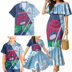 New South Wales Oztag Custom Family Matching Mermaid Dress and Hawaiian Shirt NSW Waratah Indigenous Art