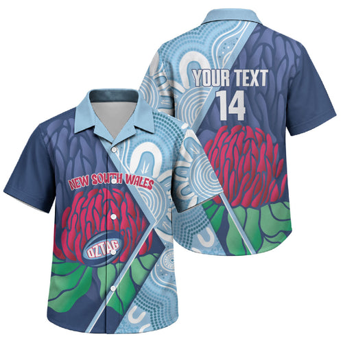 New South Wales Oztag Custom Family Matching Short Sleeve Bodycon Dress and Hawaiian Shirt NSW Waratah Indigenous Art