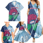 New South Wales Oztag Custom Family Matching Summer Maxi Dress and Hawaiian Shirt NSW Waratah Indigenous Art