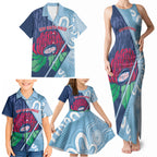 New South Wales Oztag Custom Family Matching Tank Maxi Dress and Hawaiian Shirt NSW Waratah Indigenous Art