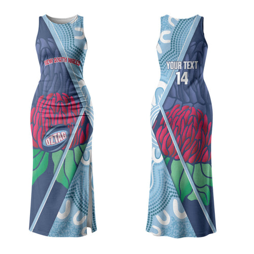 New South Wales Oztag Custom Family Matching Tank Maxi Dress and Hawaiian Shirt NSW Waratah Indigenous Art