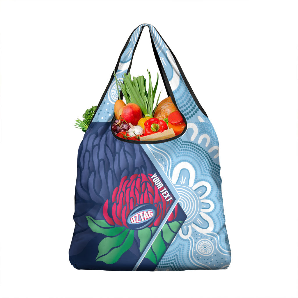 New South Wales Oztag Custom Grocery Bag NSW Waratah Indigenous Art