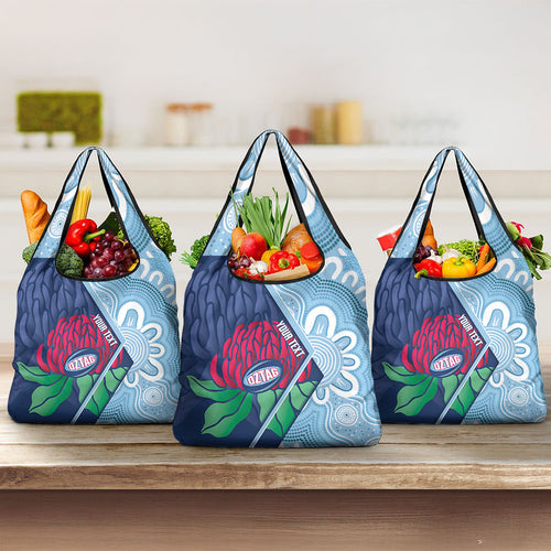 New South Wales Oztag Custom Grocery Bag NSW Waratah Indigenous Art